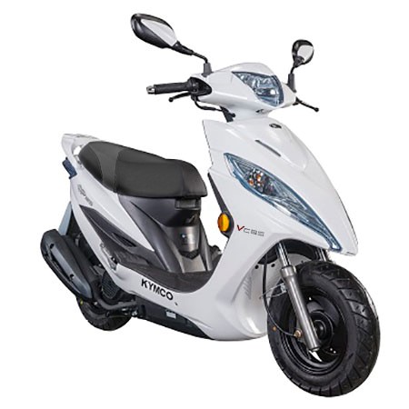 KYMCOの白いスクーターを斜め前から見た車体画像