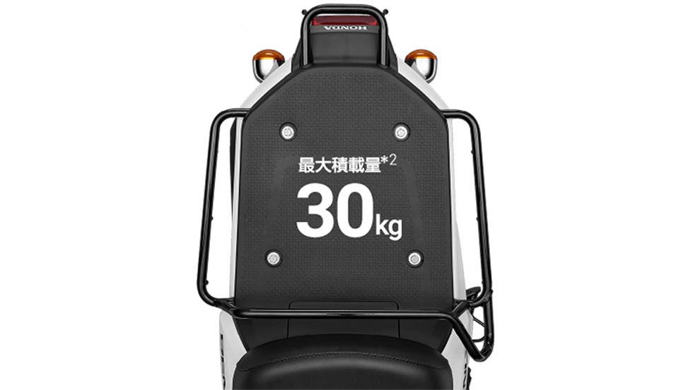 ホンダ ベンリィのリアデッキに最大積載量30kgと表示された画像